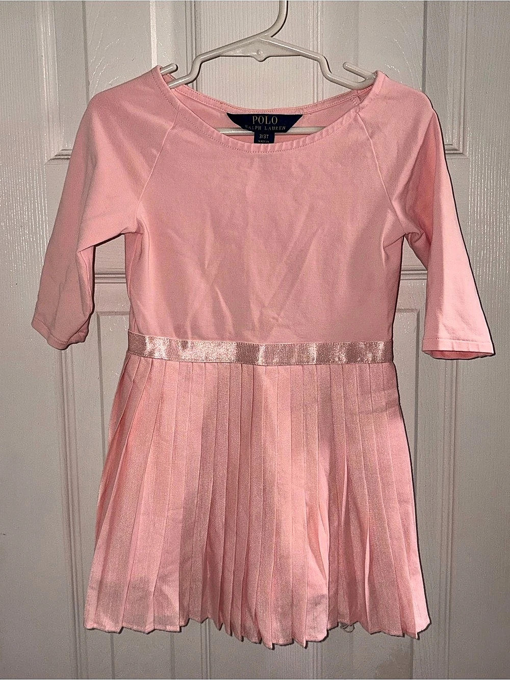 Polo Ralph Lauren Toddler Girls Pink Long-Sleeve Pleated Skirt Dress 3T